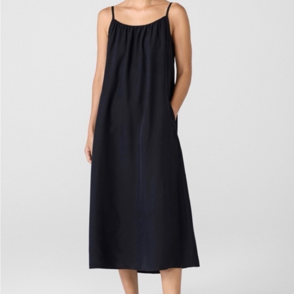 Eileen Fisher 100% Washed Silk Cami Maxi Dress Black Plus Size Lagenlook
